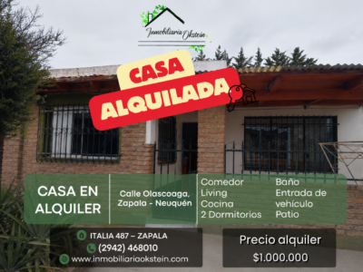CASA EN ALQUILER – CALLE OLASCOAGA - ZAPALA